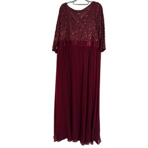 Ever Pretty Burgundy 3/4 Sleeve Sequin Dress